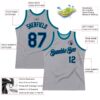 Custom Gray Navy-Teal Authentic Throwback Basketball Jersey