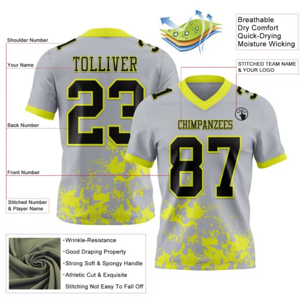 Custom Gray Black-Neon Yellow 3D Pattern Splash Authentic Football Jersey