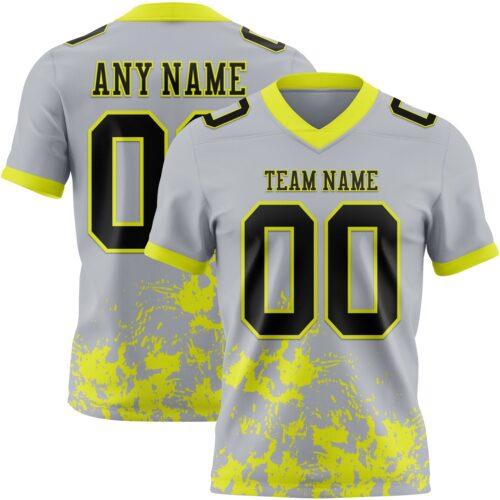 Custom Gray Black-Neon Yellow 3D Pattern Splash Authentic Football Jersey