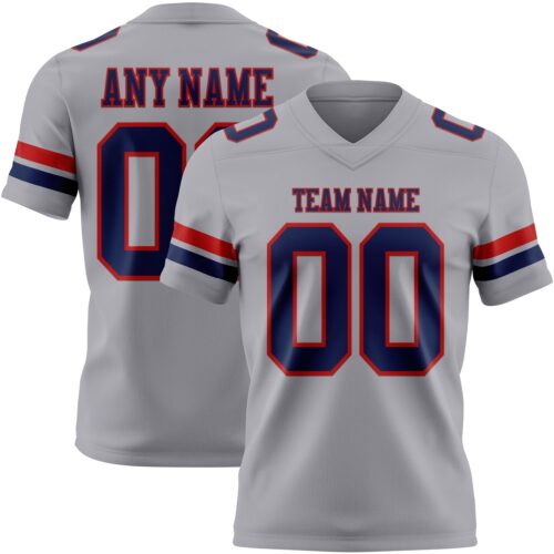 Custom Gray Navy-Red Authentic Football Jersey