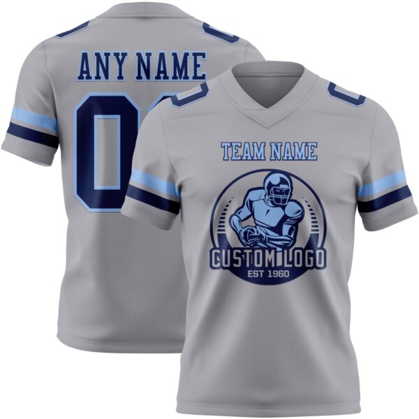 Custom Gray Navy-Light Blue Authentic Football Jersey