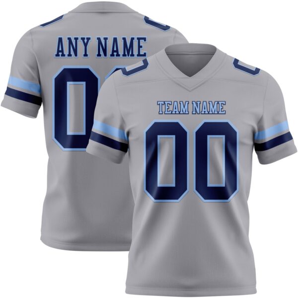 Custom Gray Navy-Light Blue Authentic Football Jersey