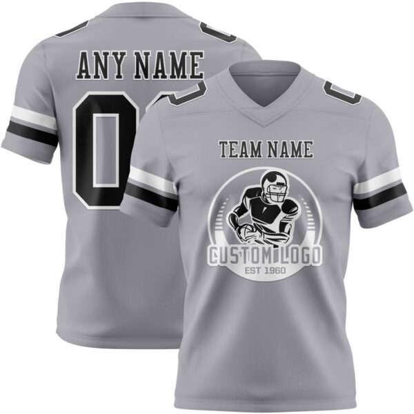 Custom Gray Black-White Authentic Football Jersey