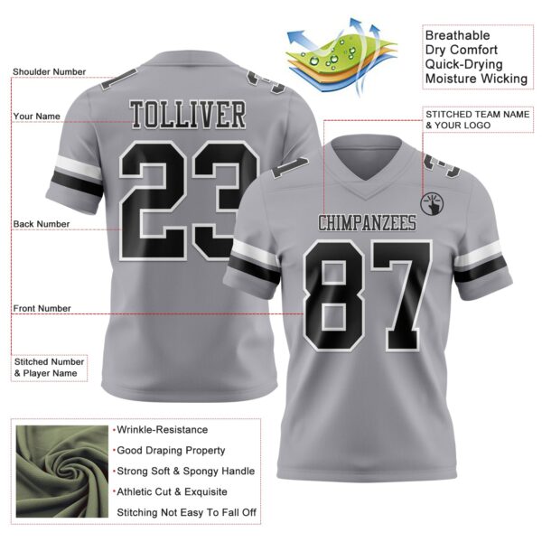 Custom Gray Black-White Authentic Football Jersey