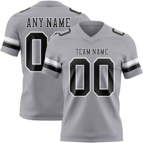 Custom Gray Black-White Authentic Football Jersey