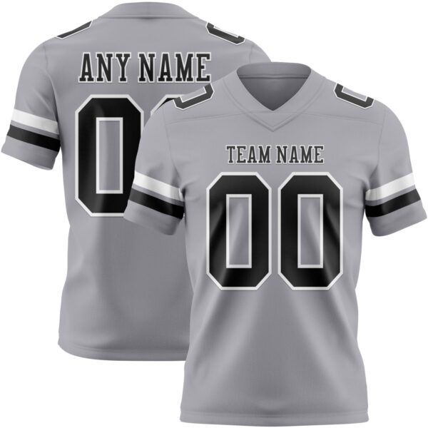 Custom Gray Black-White Authentic Football Jersey