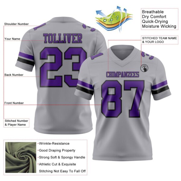 Custom Gray Purple-Black Authentic Football Jersey