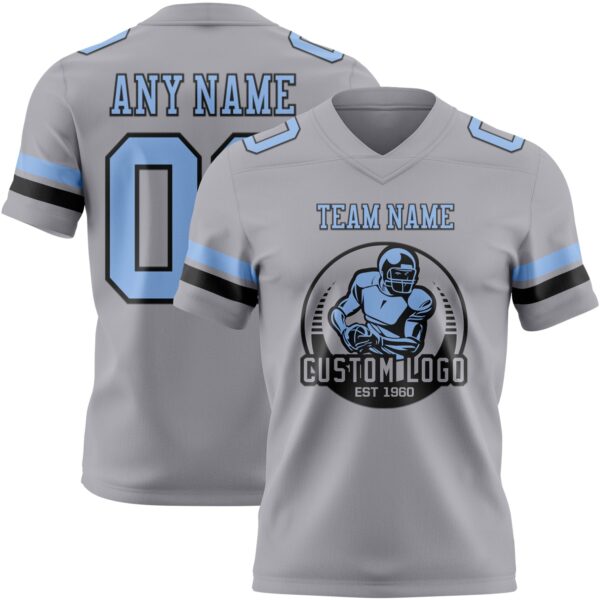 Custom Gray Light Blue-Black Authentic Football Jersey