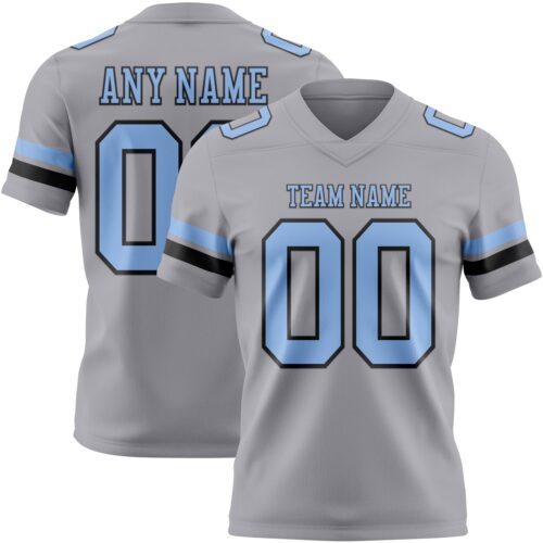 Custom Gray Light Blue-Black Authentic Football Jersey