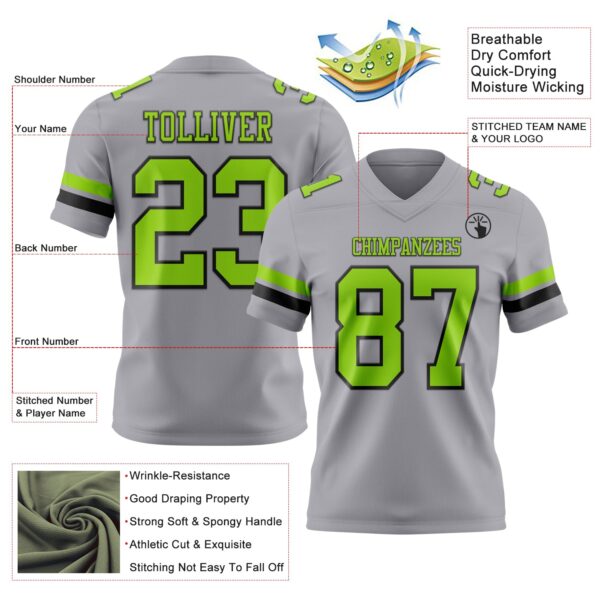Custom Gray Neon Green-Black Authentic Football Jersey