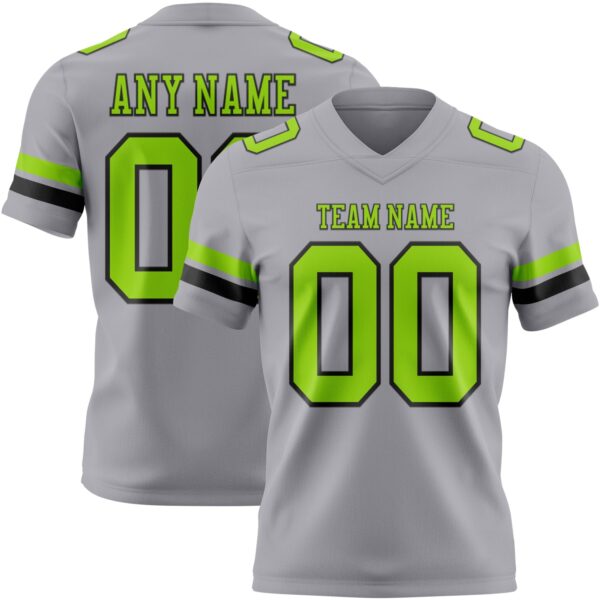 Custom Gray Neon Green-Black Authentic Football Jersey