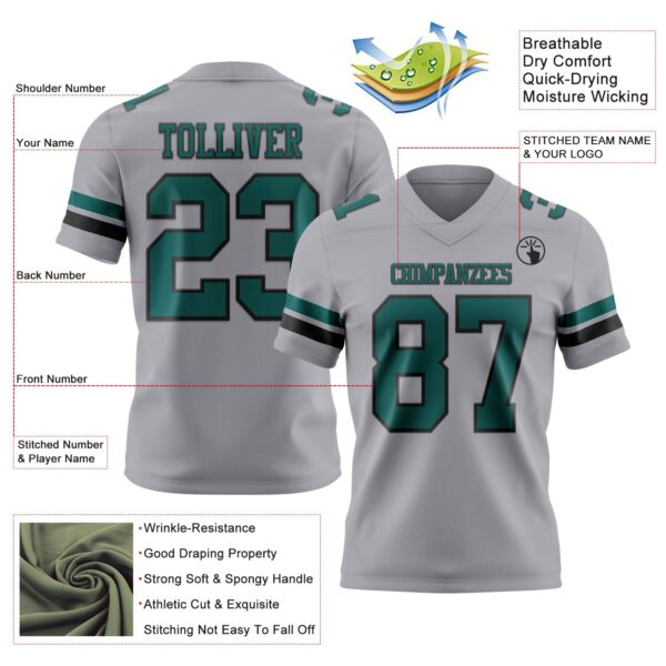 Custom Gray Midnight Green-Black Authentic Football Jersey