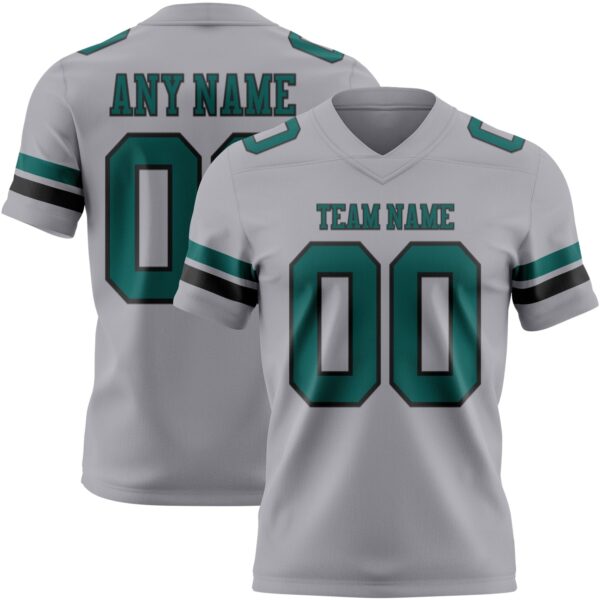 Custom Gray Midnight Green-Black Authentic Football Jersey