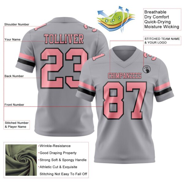 Custom Gray Medium Pink-Black Authentic Football Jersey