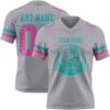 Custom Gray Pink-Aqua Authentic Football Jersey
