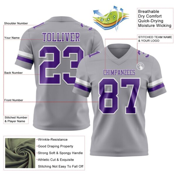 Custom Gray Purple-White Authentic Football Jersey