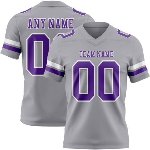 Custom Gray Purple-White Authentic Football Jersey