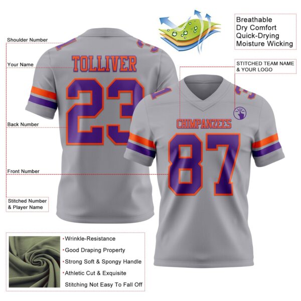 Custom Gray Purple-Orange Authentic Football Jersey