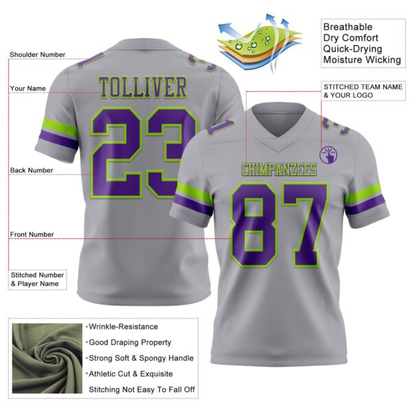 Custom Gray Purple-Neon Green Authentic Football Jersey