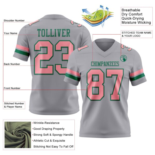Custom Gray Medium Pink-Kelly Green Authentic Football Jersey