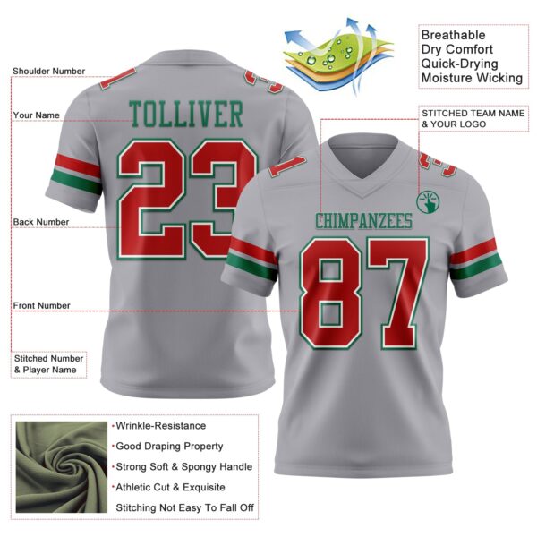 Custom Gray Red White-Kelly Green Authentic Football Jersey