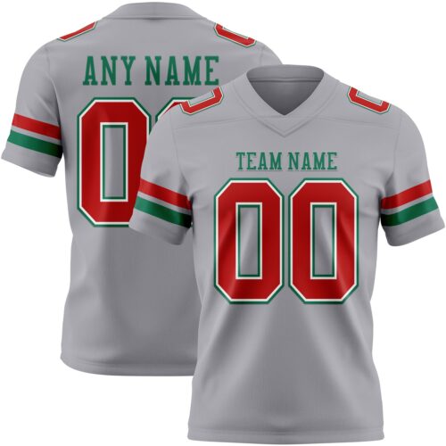 Gray1142 Custom Gray Red White-Kelly Green Authentic Football Jersey