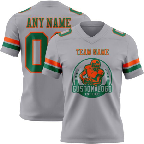 Custom Gray Kelly Green-Orange Authentic Football Jersey