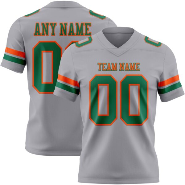Custom Gray Kelly Green-Orange Authentic Football Jersey