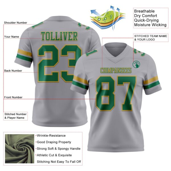 Custom Gray Kelly Green-Old Gold Authentic Football Jersey
