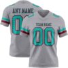 Custom Gray Aqua-Crimson Authentic Football Jersey
