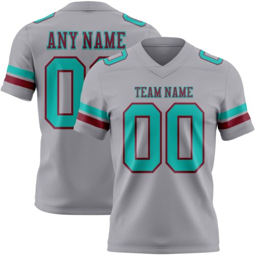 Gray1149 Custom Gray Aqua-Crimson Authentic Football Jersey