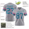 Custom Gray Teal White-Pink Authentic Football Jersey