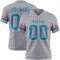 Gray1151 Custom Gray Teal White-Pink Authentic Football Jersey