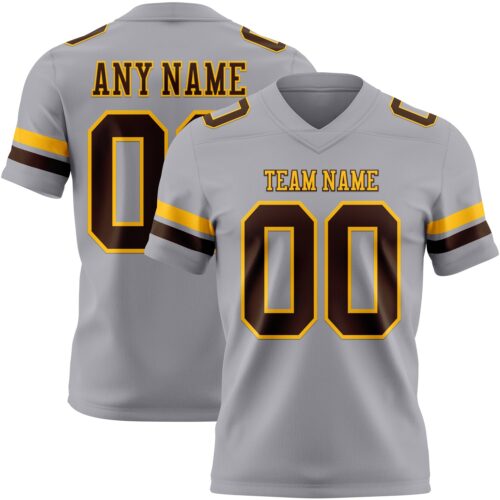 Gray1152 Custom Gray Brown-Gold Authentic Football Jersey