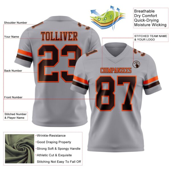 Custom Gray Brown-Orange Authentic Football Jersey
