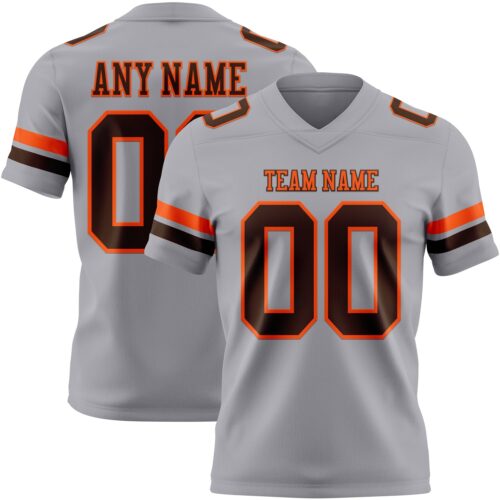 Gray1153 Custom Gray Brown-Orange Authentic Football Jersey