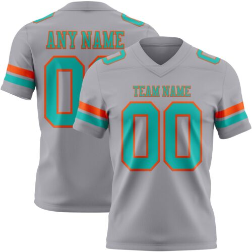 Gray1155 Custom Gray Aqua-Orange Authentic Football Jersey