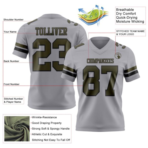 Custom Gray Olive-Black Authentic Football Jersey
