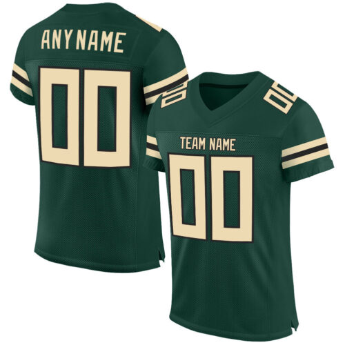 Green0079 Custom Green Cream-Black Mesh Authentic Football Jersey