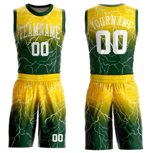 Green0149 Custom Green White-Gold Round Neck Sublimation Basketball Suit Jersey