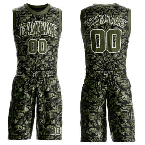 Green0151 Custom Green Olive-Black Round Neck Sublimation Basketball Suit Jersey