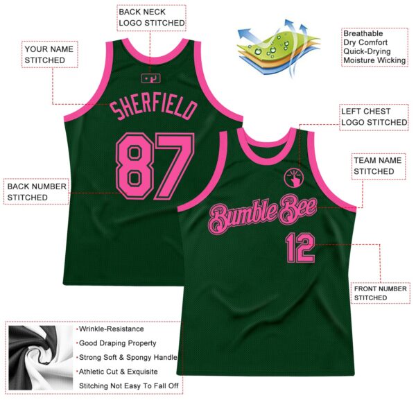 Custom Green Pink Authentic Throwback Basketball Jersey