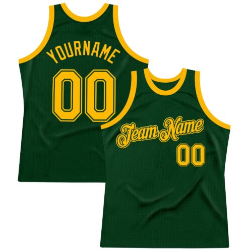 Custom Green Gold Authentic Throwback Basketball Jersey
