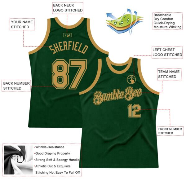Custom Green Old Gold Authentic Throwback Basketball Jersey