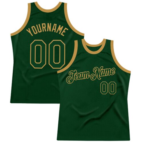 Green0411 Custom Green Old Gold Authentic Throwback Basketball Jersey