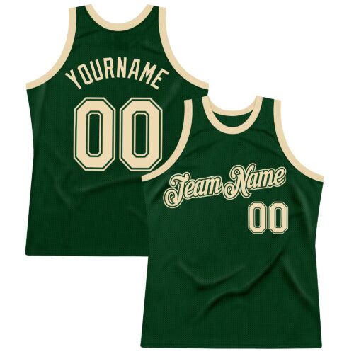 Green0412 Custom Green Cream Authentic Throwback Basketball Jersey