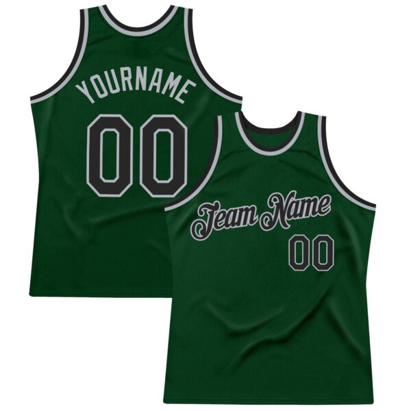 Custom Green Black-Gray Authentic Throwback Basketball Jersey
