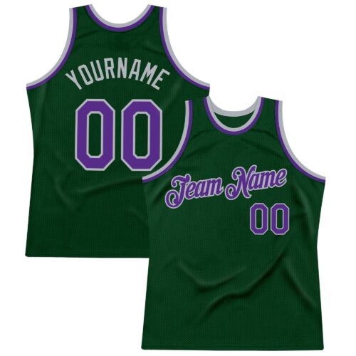 Custom Green Purple-Gray Authentic Throwback Basketball Jersey