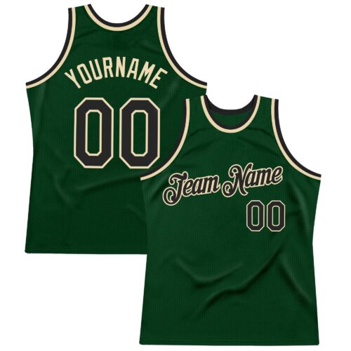 Custom Green Black-Cream Authentic Throwback Basketball Jersey