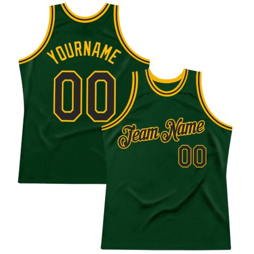Green0419 Custom Green Black-Gold Authentic Throwback Basketball Jersey